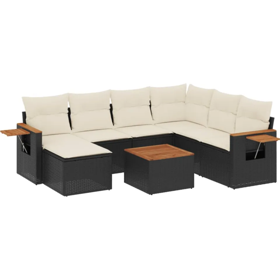 vidaXL 8-delige Loungeset met kussens poly rattan zwart, foto 3