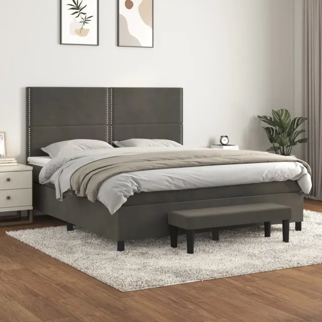 vidaXL Boxspring met matras fluweel donkergrijs 160x200 cm grijs