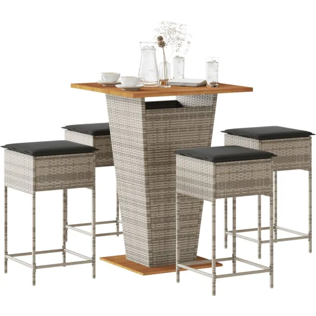 vidaXL 5-delige Tuinbarset met kussens poly rattan grijs
