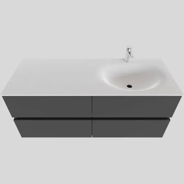 Boss & Wessing Badkamermeubel Solid Surface BWS Stockholm 120x46 cm Rechts Mat Antraciet 4 Laden (met 1 kraangat)