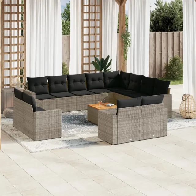 vidaXL 13-delige Loungeset met kussens poly rattan grijs, foto 2