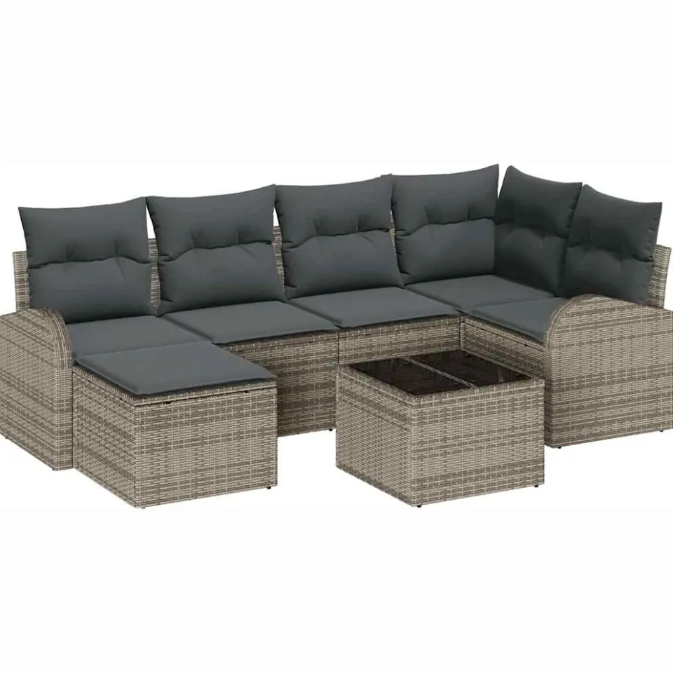 vidaXL Bankstel 7 st Grijs poly rattan