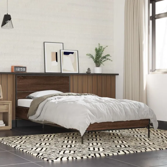 vidaXL Bedframe bewerkt hout en metaal bruin eikenkleurig 100x200 cm