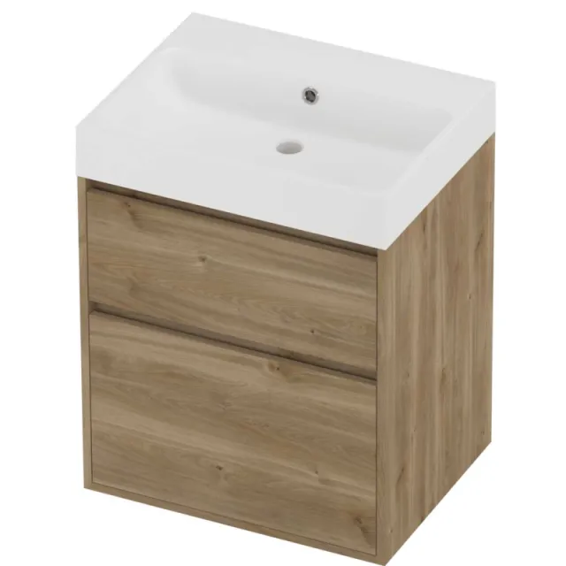 Proline Podium Badmeubelset Polystone Loft 60x46x75 cm Mat White Cider Oak Eiken
