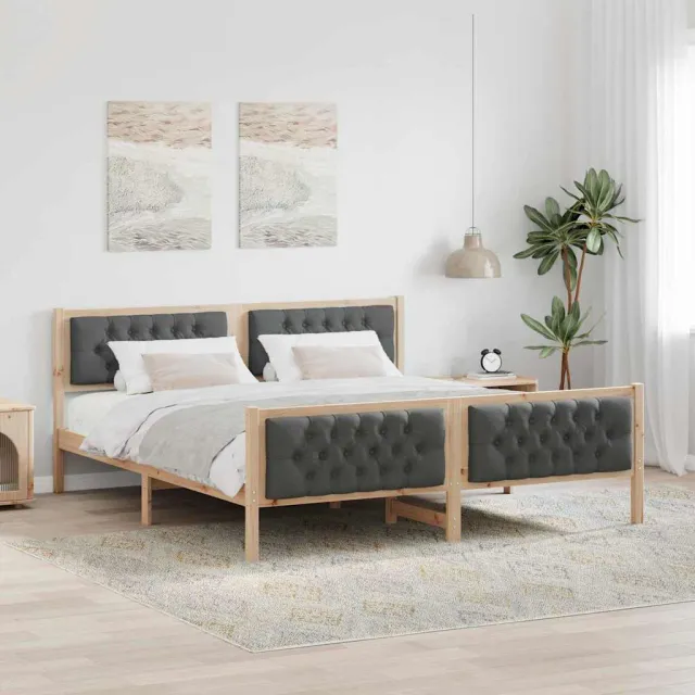 vidaXL Bedframe Donkergrijs 160 x 200 cm Massief grenenhout Bruin