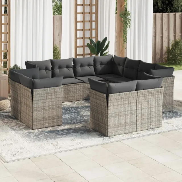 vidaXL 11-delige Loungeset met kussens poly rattan grijs, foto 2