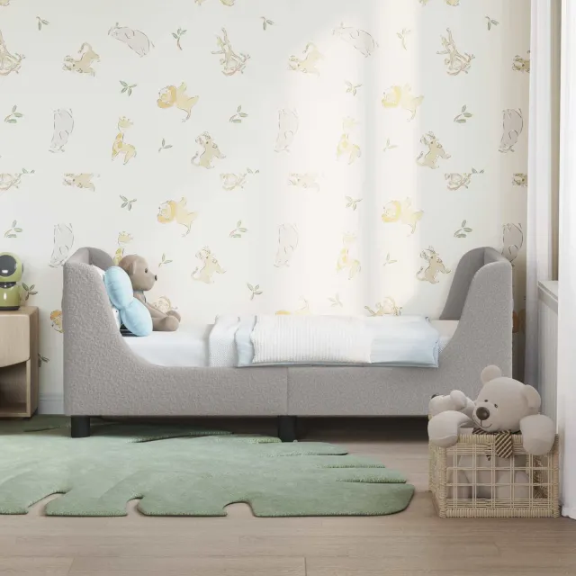 vidaXL Peuterbedframe met hoofdbord Lichtgrijs 70 x 140 cm Bouclé