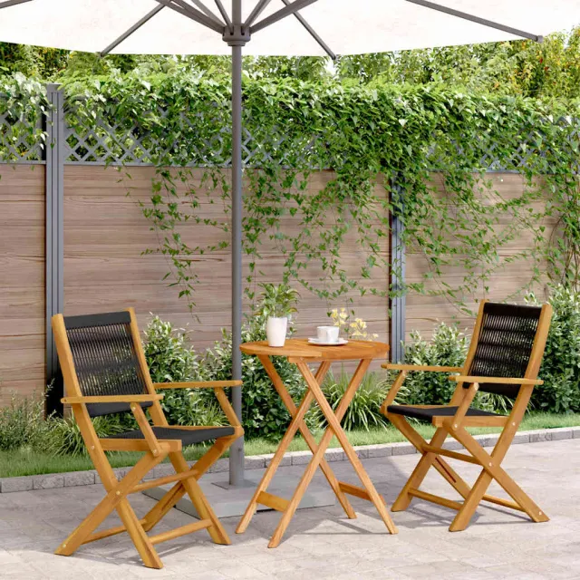 vidaXL 3-delige Bistroset polypropeen en massief hout zwart, foto 2