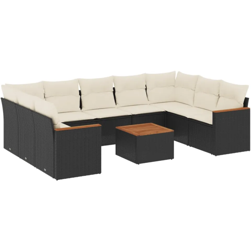 vidaXL 10-delige Loungeset met kussens poly rattan zwart, foto 3