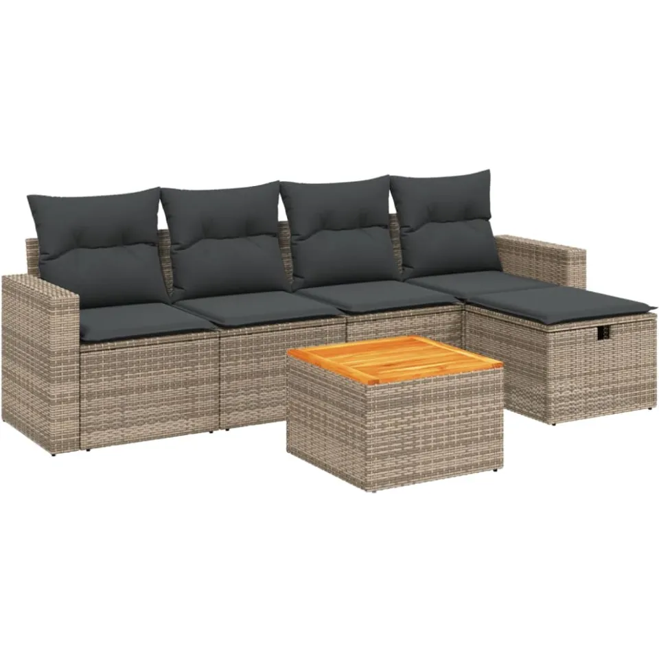vidaXL 6-delige Loungeset met kussens poly rattan grijs, foto 3