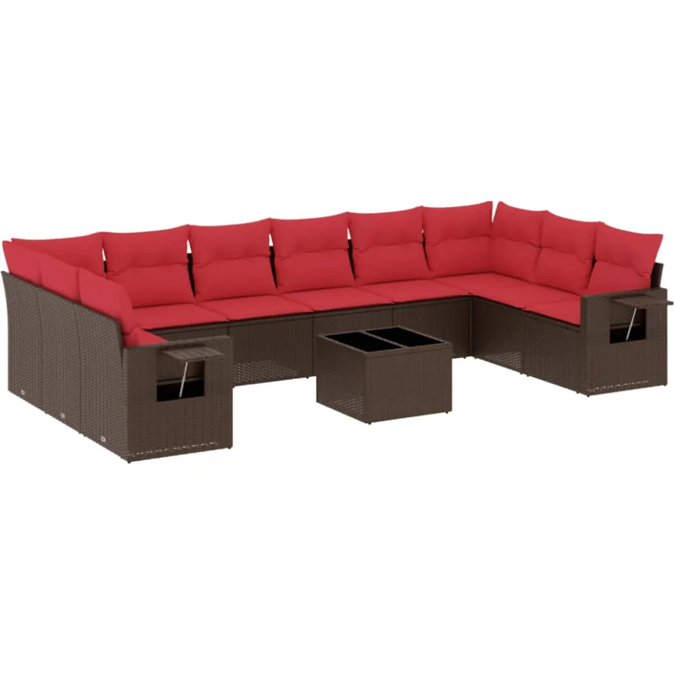 vidaXL 11-delige tuinbankset met kussens, bruin polyrotan, foto 3