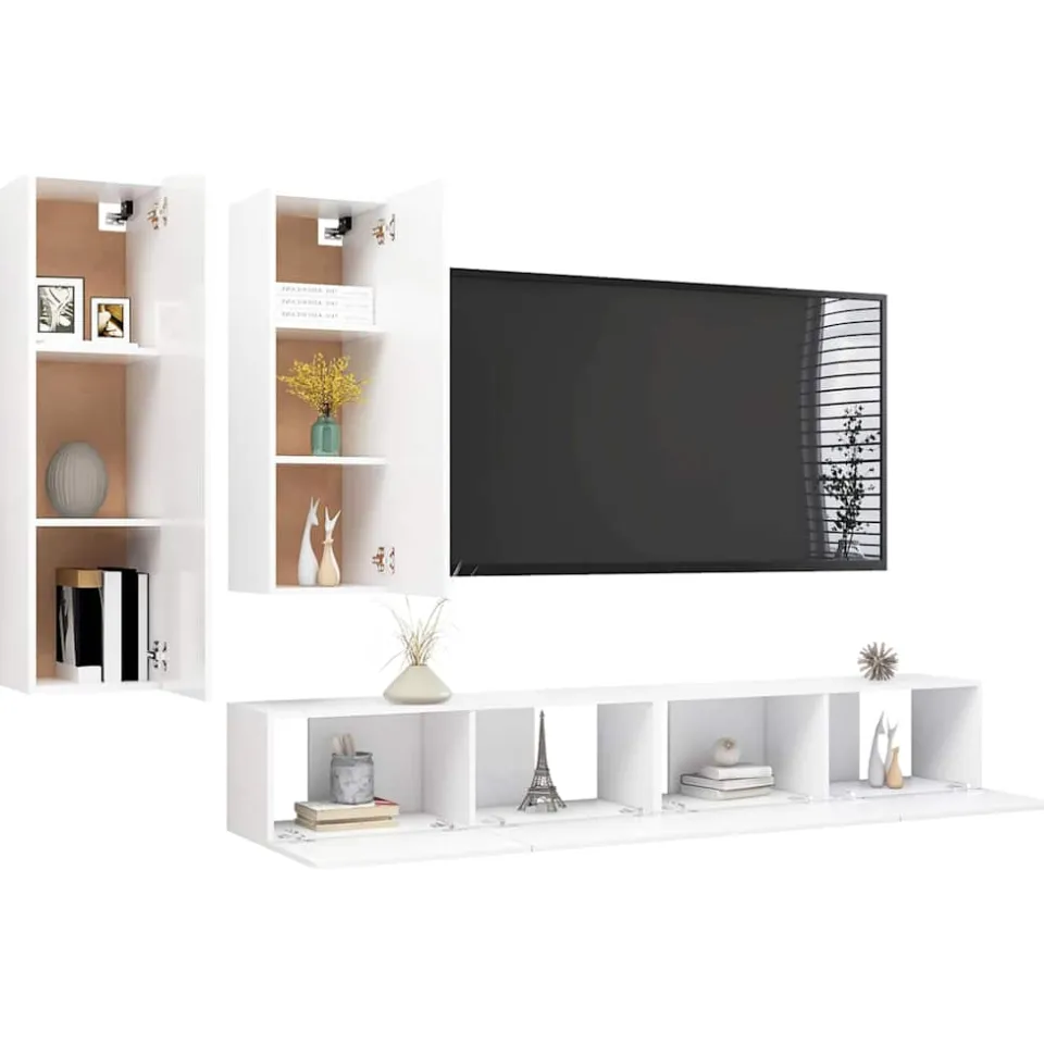 vidaXL 4-delige Tv-meubelset bewerkt hout wit