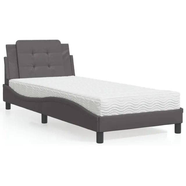 vidaXL Bed met matras Zadar kunstleer grijs 100x200 cm