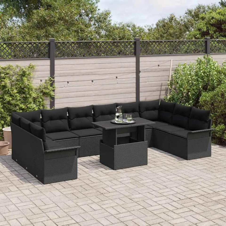vidaXL Tuin Sofa Set 11 st Zwart Poly riet, foto 3