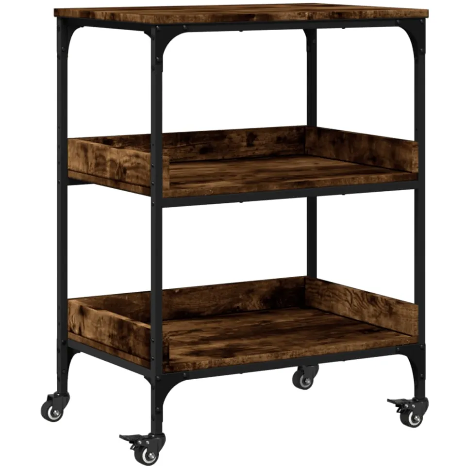 vidaXL Keukentrolley 60x41x80,5 cm bewerkt hout gerookt eikenkleurig Bruin