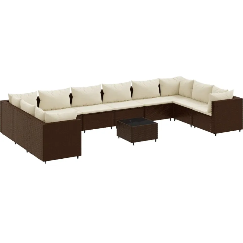 vidaXL 11-delige Loungeset met kussens poly rattan bruin, foto 3