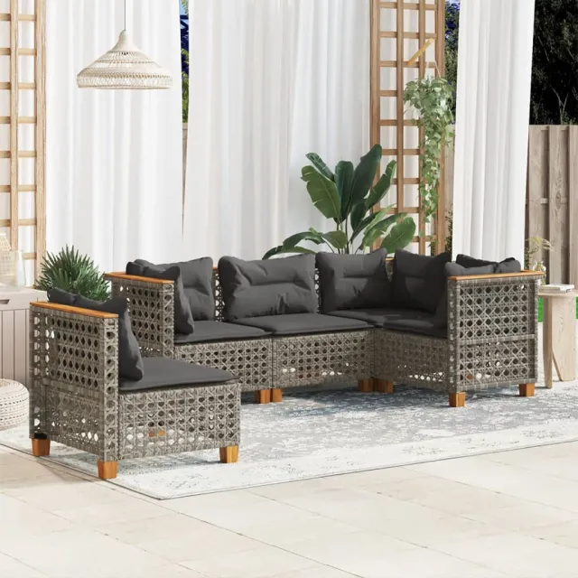 vidaXL 5-delige Loungeset met kussens poly rattan grijs, foto 2