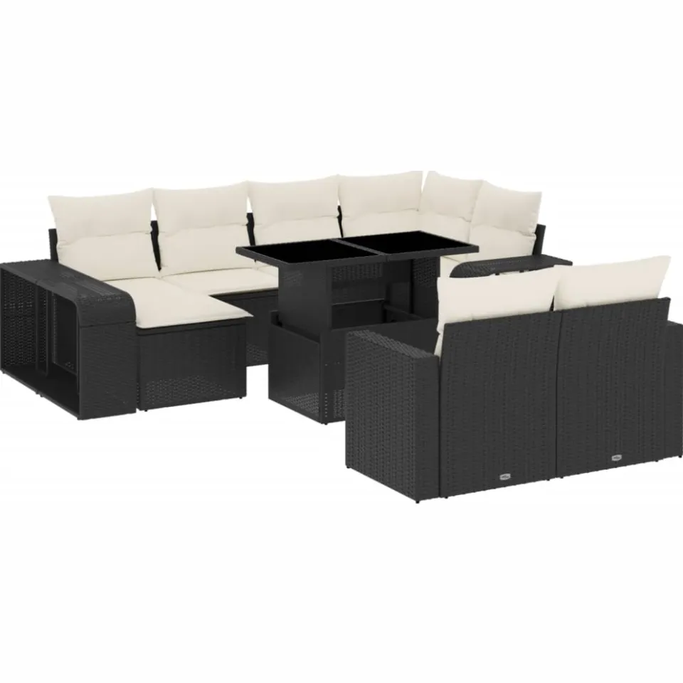 vidaXL 11-delige Loungeset met kussens poly rattan zwart, foto 3