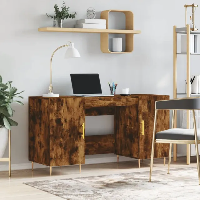 vidaXL Bureau 140x50x75 cm bewerkt hout gerookt eikenkleurig, foto 2