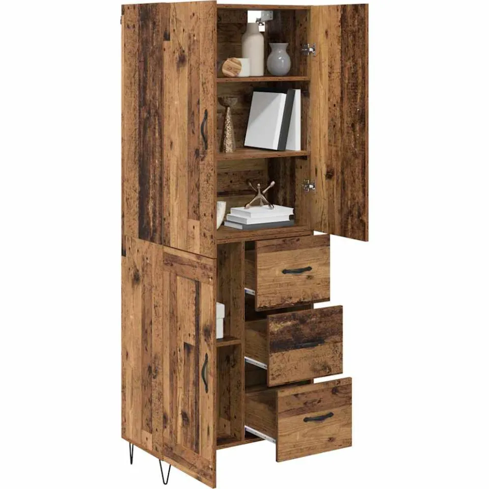 vidaXL Hoge kast 2 st Oudhout 69,5 x 34 x 180 cm Bewerkt hout Bruin
