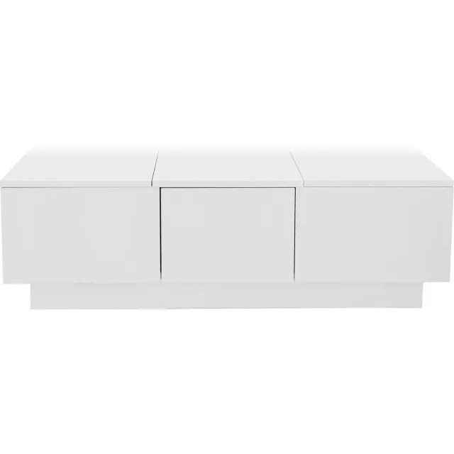 Merax Salontafel Hoogglans Wit 100x50 cm met Opbergruimte – Push-to-open Lades Dubbelzijdig – Moderne Koffietafel 31 cm Hoog