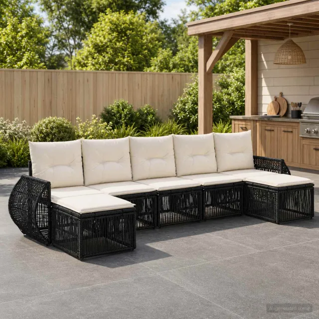 vidaXL Tuinbankenset 7 st 7-zits Zwart en Cream Wit poly rattan, foto 2