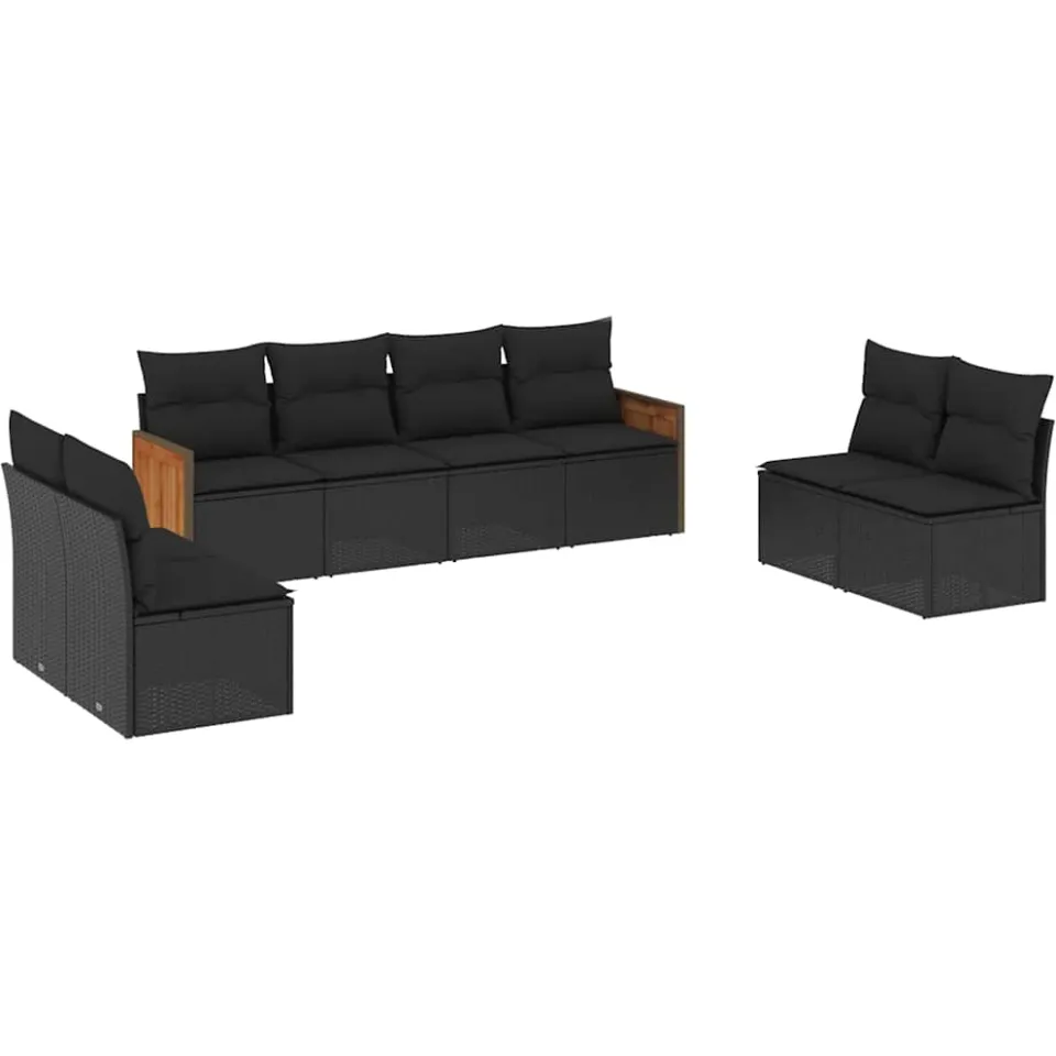 vidaXL 8-delige Loungeset met kussens poly rattan zwart, foto 3