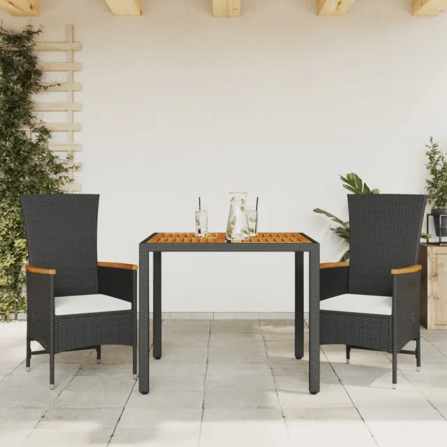 vidaXL 3-delige Tuinset met kussens poly rattan zwart, foto 2