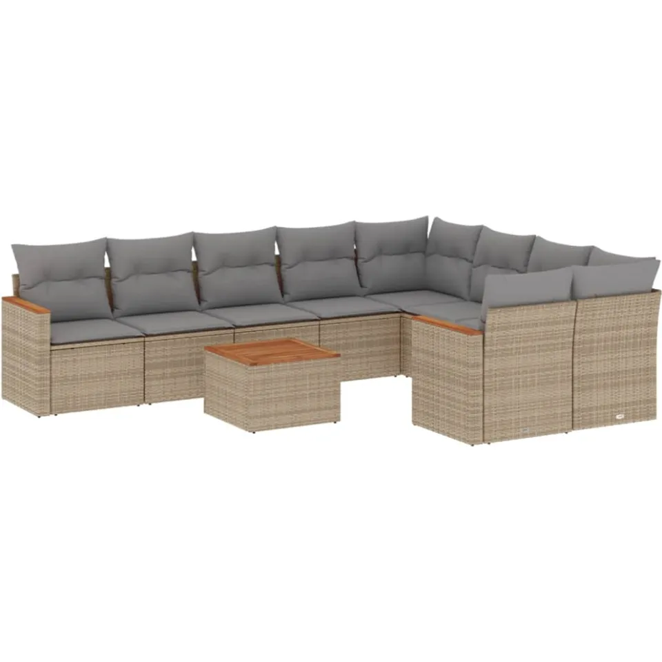 vidaXL 10-delige Loungeset met kussens poly rattan beige, foto 3