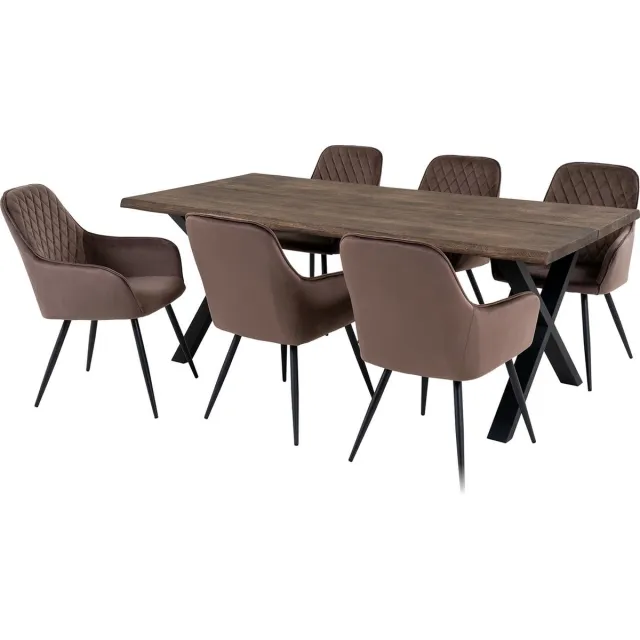 House Nordic Eetkamerset Toulon - Tafel met 6 Stoelen - Velvet/Metaal Naturel