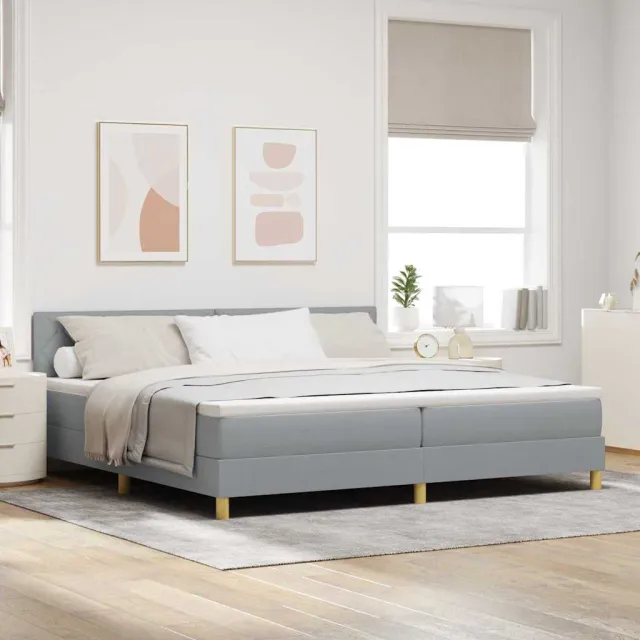 vidaXL LED Box Spring Bed met hoofdeinde Lichtgrijs 200 x 200 cm Stof
