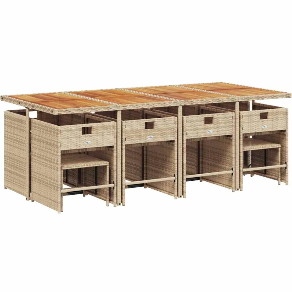vidaXL 13-delige Tuinset met kussens poly rattan beige