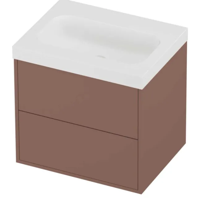 Proline Haga Badmeubelset Polystone Mezza 2 Laden 60x46x58 cm Mat White Beauty Blush Rosé Goud