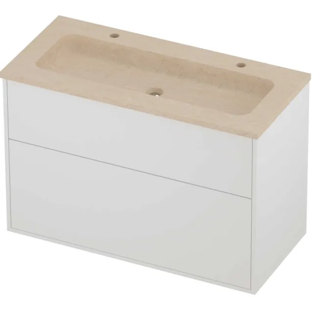 Proline Rollo Badmeubelset Hardsteen Elegant 2 Gaten 100x46x67 cm Sand Stone Mat White Mat Wit
