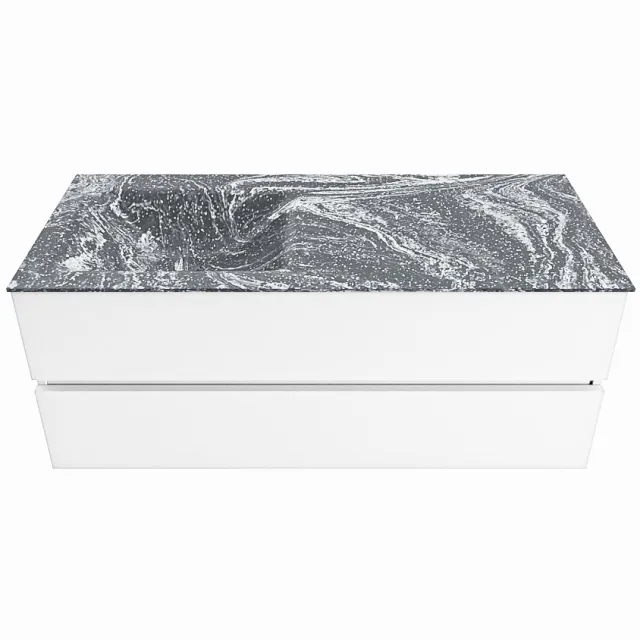 Mondiaz VICA-DLUX 120cm badmeubel onderkast Talc 2 lades. Inbouw wastafel CLOUD links zonder kraangat, kleur Lava.