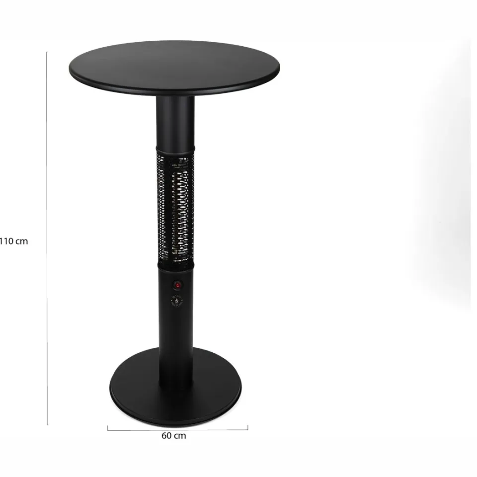 Monti HeatLine Vibe bartafel met terrasverwarmer 1500W ø60cm (h: 110cm) zwart, foto 2