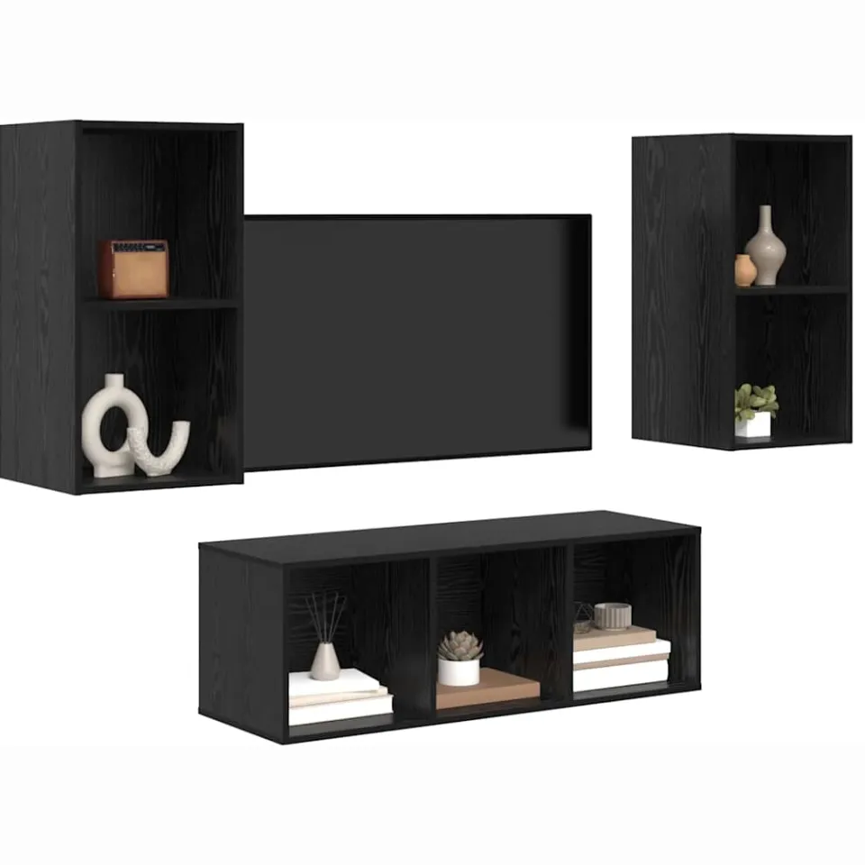 vidaXL Tv-meubelset 3 st 37 x 37 x 107 cm Zwart Eiken