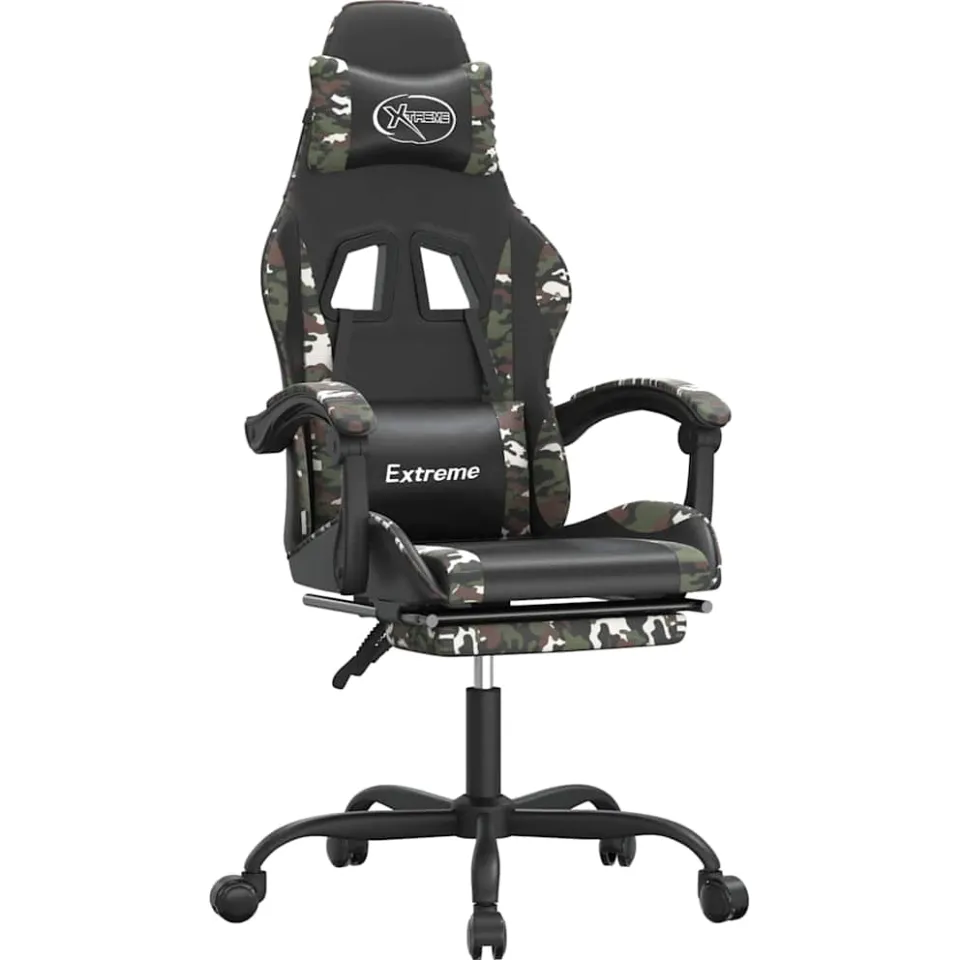 vidaXL Gamestoel draaibaar met voetensteun kunstleer zwart&camouflage, foto 3