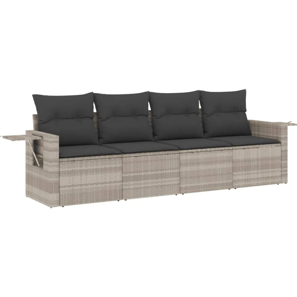 vidaXL 4-delige Loungeset met kussens poly rattan lichtgrijs grijs, foto 3