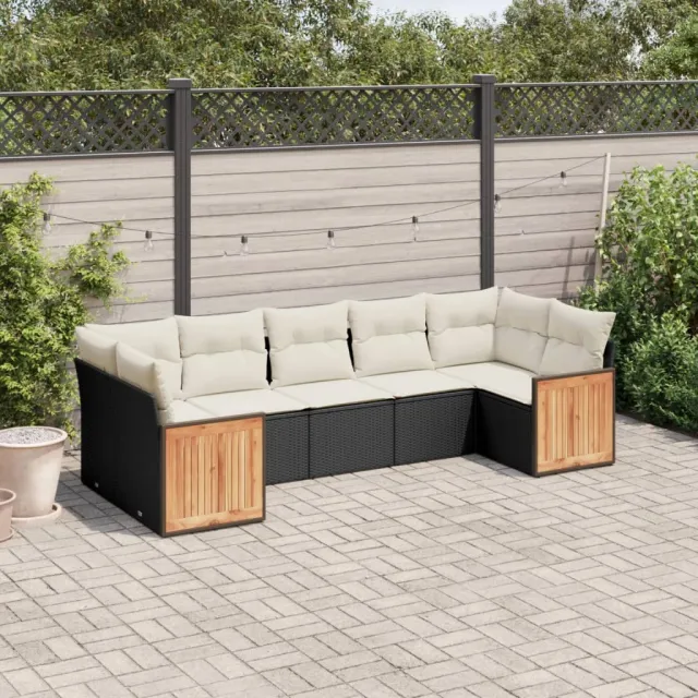 vidaXL 7-delige Loungeset met kussens poly rattan zwart, foto 2