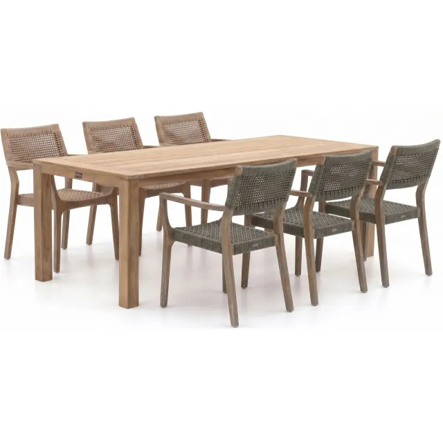 ROUGH Furniture ROUGH-L Rope/ROUGH-S 220cm dining tuinset 7-delig stapelbaar Bruin