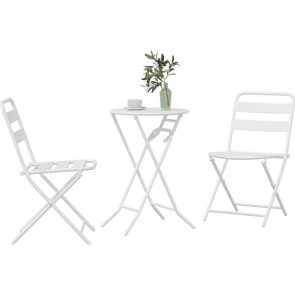 vidaXL Tuin Bistro Set 3 st Wit Staal