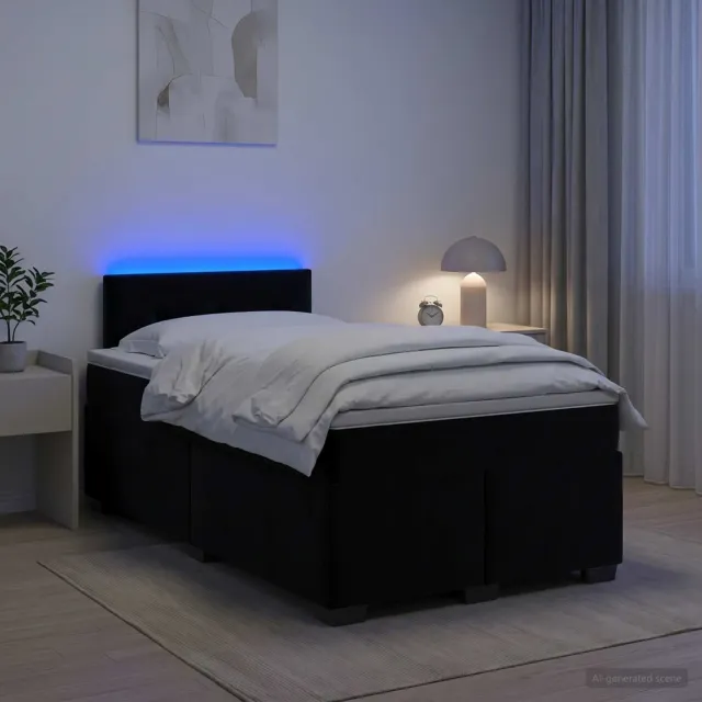 vidaXL Boxspring Bed met Matras en LED Zwart 120 x 190 cm fluweel