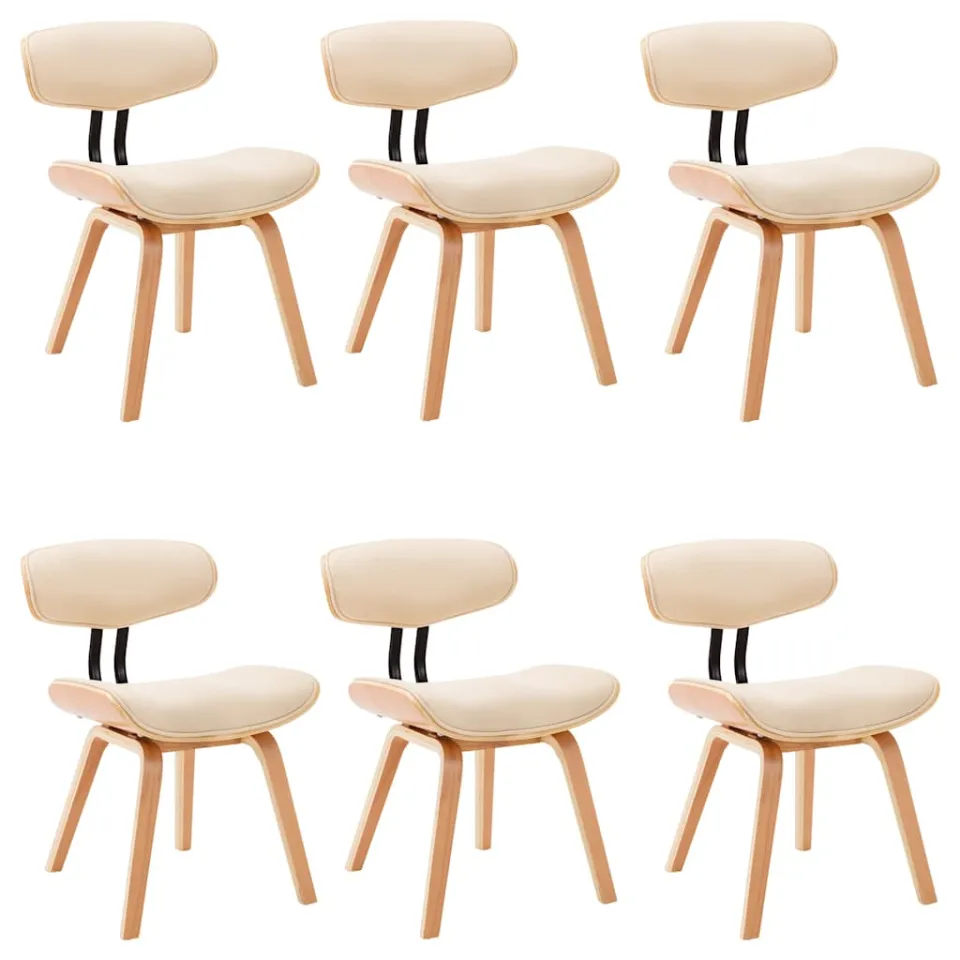 vidaXL Eetkamerstoelen 6 st gebogen hout en kunstleer crème