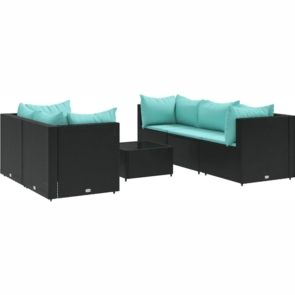 vidaXL 6-delige Loungeset met kussens poly rattan zwart, foto 3
