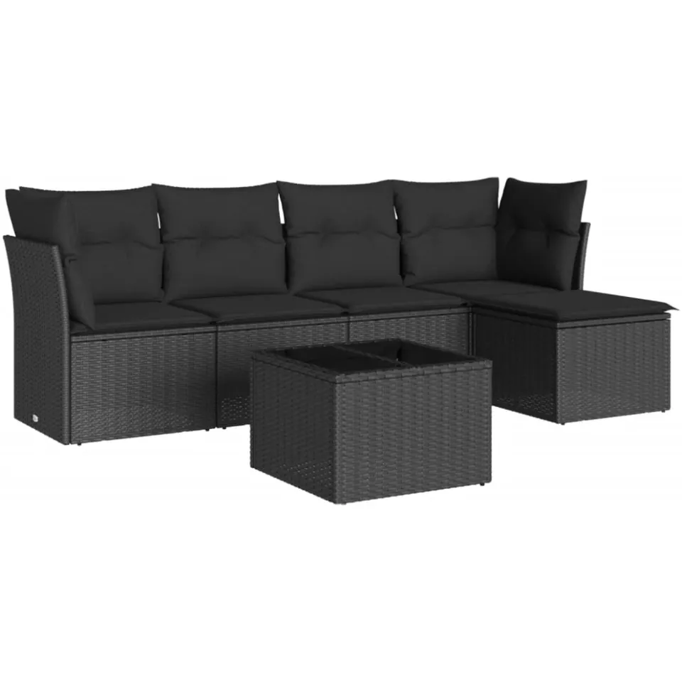 vidaXL 6-delige Loungeset met kussens poly rattan zwart