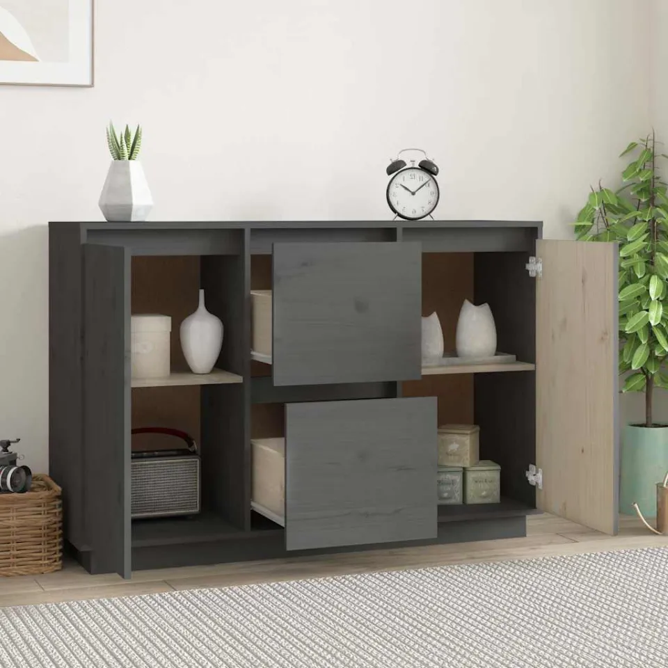 vidaXL Dressoir 111x34x75 cm massief grenenhout grijs, foto 3