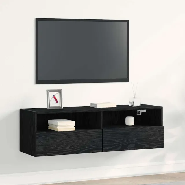 vidaXL TV Wandkast 100 x 30 x 30 cm Zwart Eiken Bewerkt hout