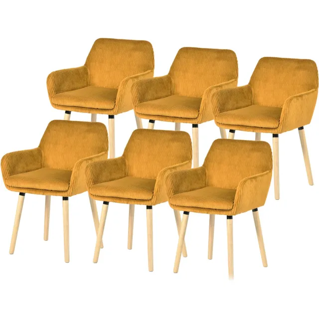 MEUBLE COSY Meubles Cosy Eetkamerstoel - Set Van 6 Fluweel Ribstof Houten Poten Scandinavisch Design - Geel
