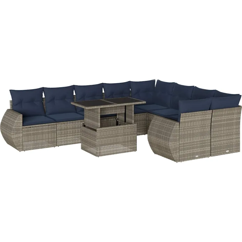 vidaXL 10-delige tuinbankset met kussens, grijs polyrotan, foto 3